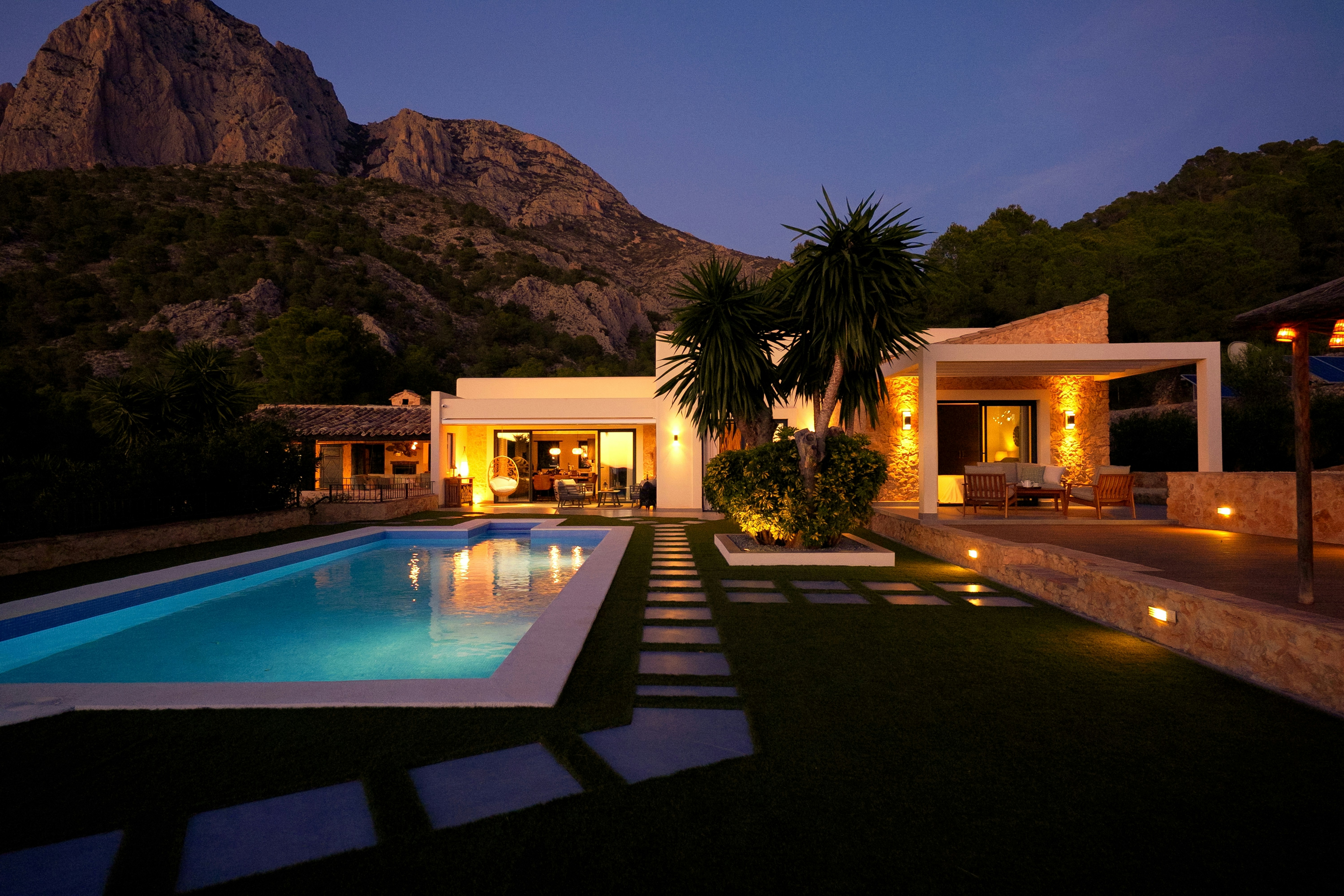 Backyard pool at golden hour at a Scottsdale, Arizona home