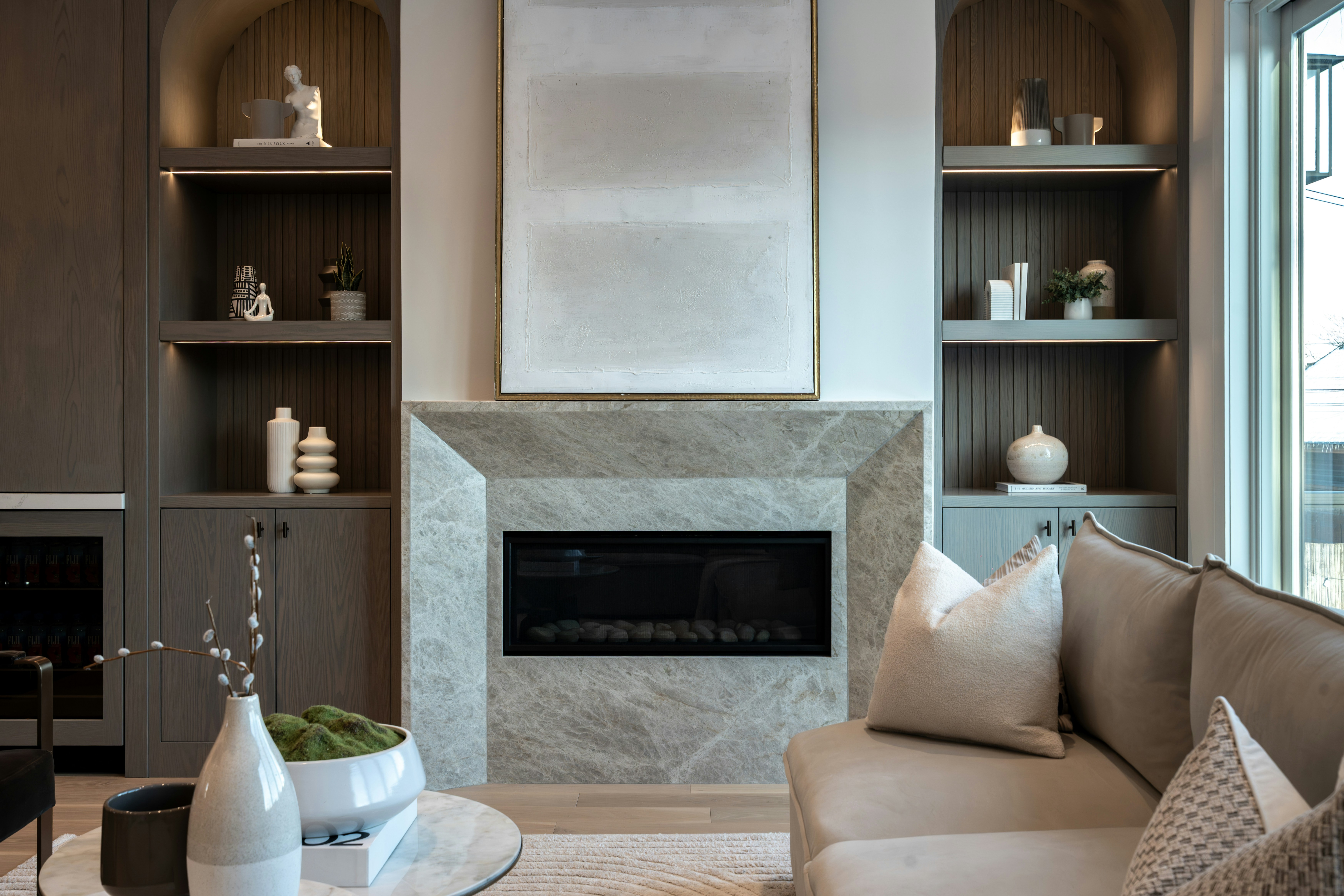 Inviting Arizona living room with a fireplace, styled for one